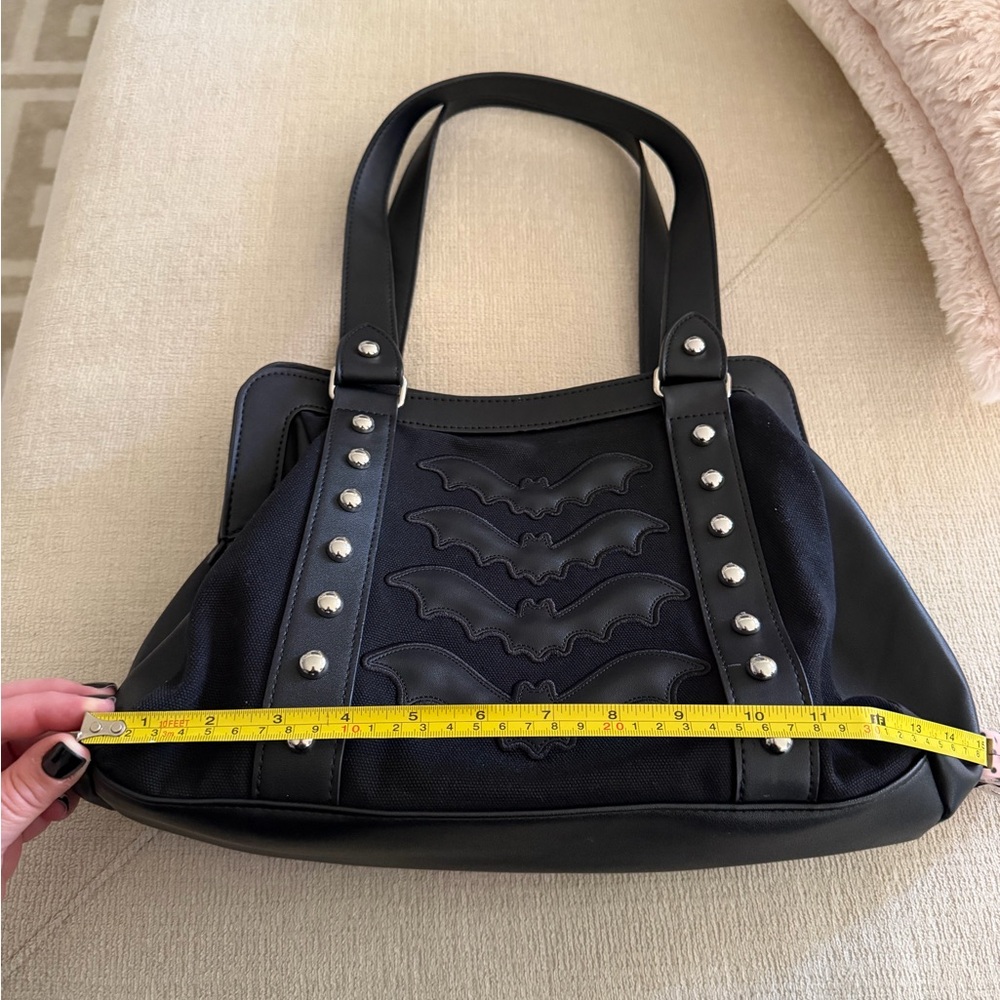 Lost Queen Canvas Bat Studded Shoulder Bag - Picture 5 of 7